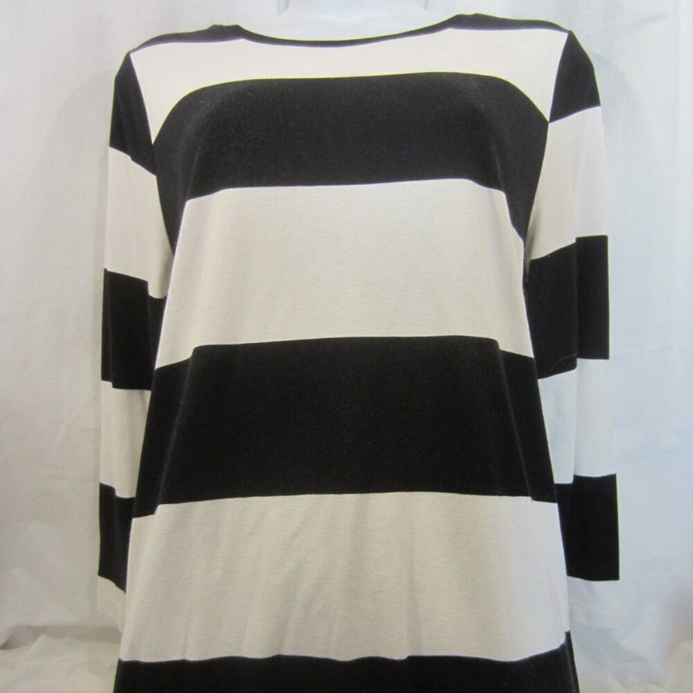 STREET ONE black white striped 3/4 sleeve top WOMEN L EU 40